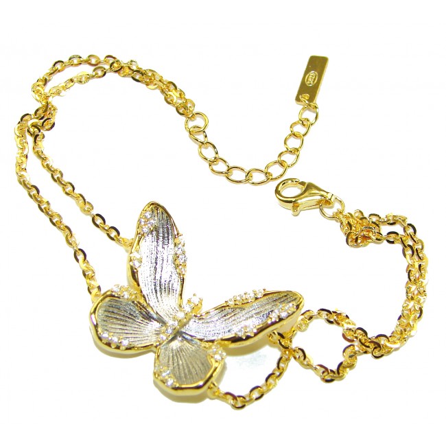 Golden Butterfly White Topaz highly polished 18K Gold over .925 Sterling Silver Italy made bracelet