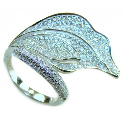 Precious Leaf Natural 11.2 carat White Topaz .925 Sterling Silver handcrafted Ring s. 8