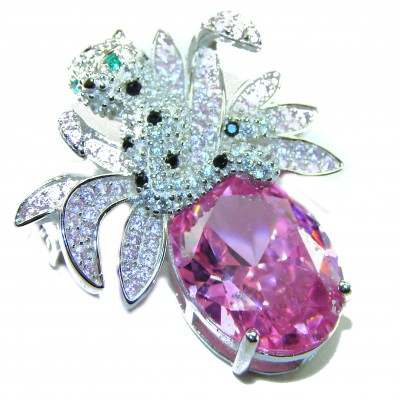 Pink Cheetah authentic 12.5 carat Swiss Blue Topaz .925 Sterling Silver Handcrafted pendant brooch