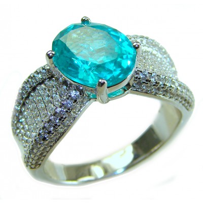 Eau Pure 7.5 carat Paraiba Tourmaline .925 Sterling Silver Handcrafted Ring size 7 1/4