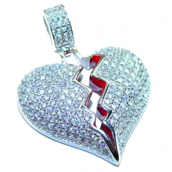 Broken Heart Luxurious 12.4 carat White Topaz .925 Sterling Silver handcrafted pendant
