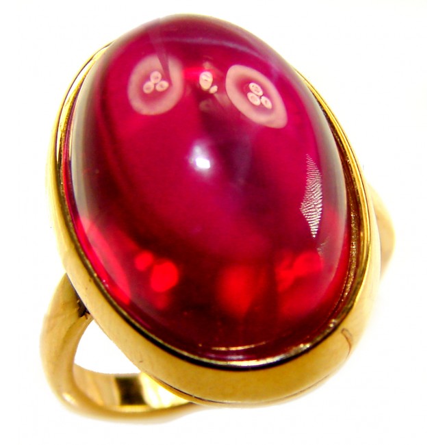 Bella Rosa Genuine 27.8 CARAT Ruby .925 Sterling Silver dipped in 18K Gold Large Statement Ring size 6 1/4