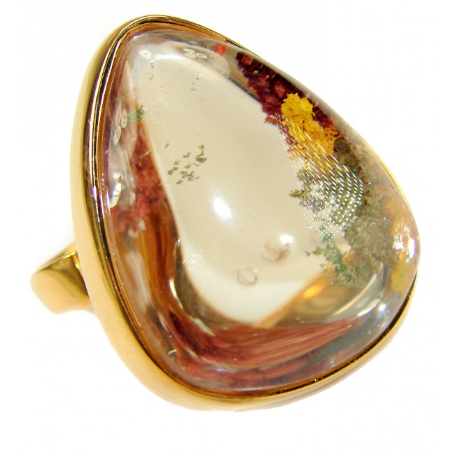 The best quality genuine 26.5 carat Phantom Quartz 18K Gold over .925 Sterling Silver handmade Statement Ring s. 8 adjustable