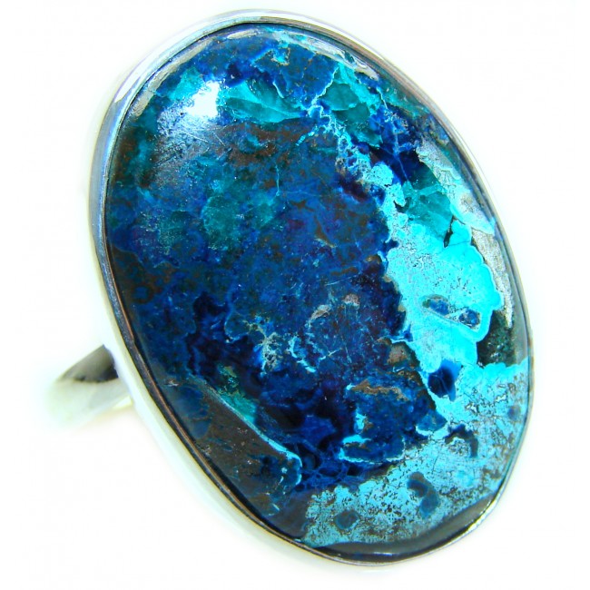 Authentic Parrot's Wing Chrysocolla .925 Sterling Silver handcrafted ring size 8 adjustable