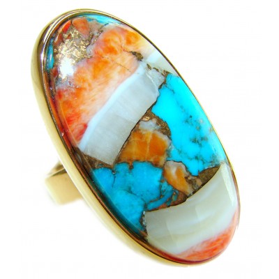 Rare 29.5 carat Oyster Turquoise 18K Gold over .925 Sterling Silver handcrafted Large ring; s. 7 adjustable