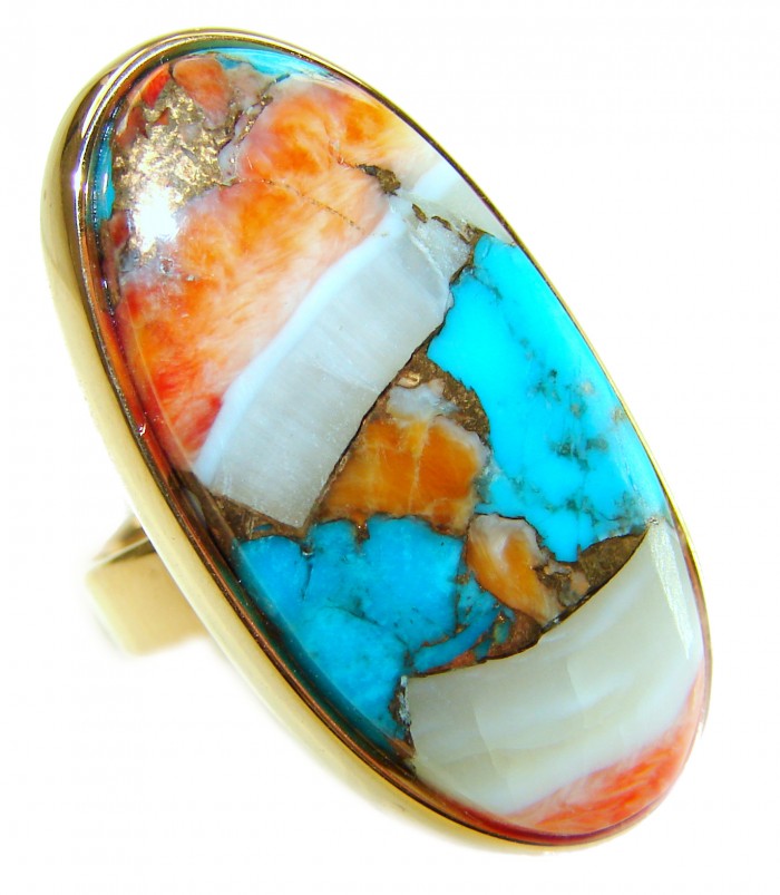 Rare 29.5 carat Oyster Turquoise 18K Gold over .925 Sterling Silver handcrafted Large ring; s. 7 adjustable