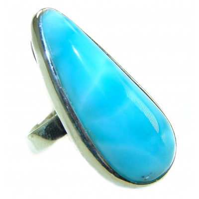 Caribbean Beauty 44.5 carat Genuine perfectly Blue Larimar .925 Sterling Silver handmade LARGE ring size 8 adjustable