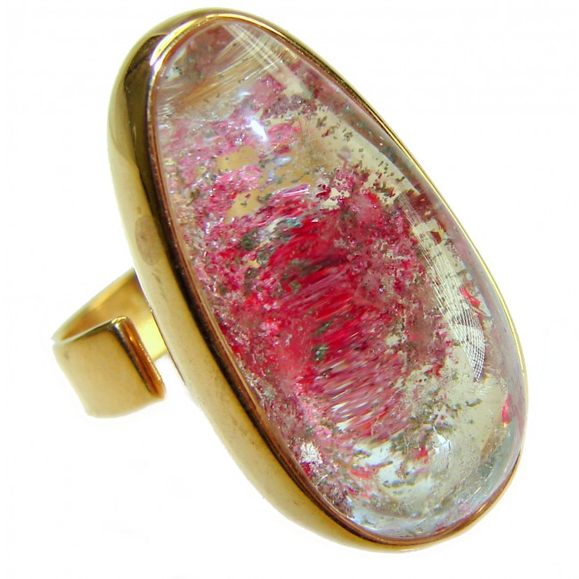 The best quality genuine 26.5 carat Phantom Quartz 18K Gold over .925 Sterling Silver handmade Statement Ring s. 8 adjustable