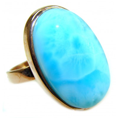 Blue Perfection AAAA QUALITY Blue Larimar 18K Gold over .925 Sterling Silver handmade Large ring size 8 adjustable