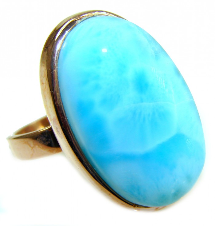 Blue Perfection AAAA QUALITY Blue Larimar 18K Gold over .925 Sterling Silver handmade Large ring size 8 adjustable