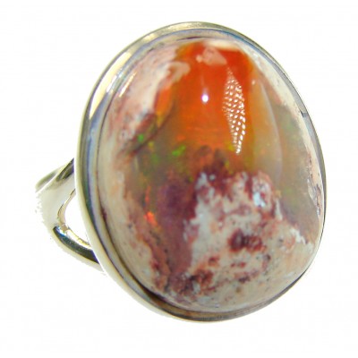 Inner Fire the best quality 14.4 carat Mexican Opal .925 Sterling Silver handmade ring 6 1/4