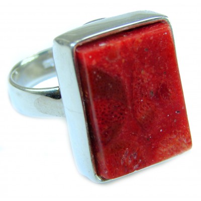 Bochic Style Natural Fossilized Coral .925 Sterling Silver handmade ring s. 7 ADJUSTABLE