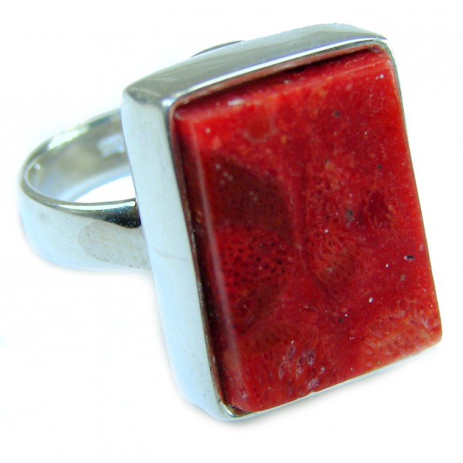 Bochic Style Natural Fossilized Coral .925 Sterling Silver handmade ring s. 7 ADJUSTABLE