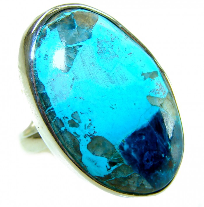 Authentic Parrot's Wing Chrysocolla .925 Sterling Silver handcrafted ring size 8 adjustable