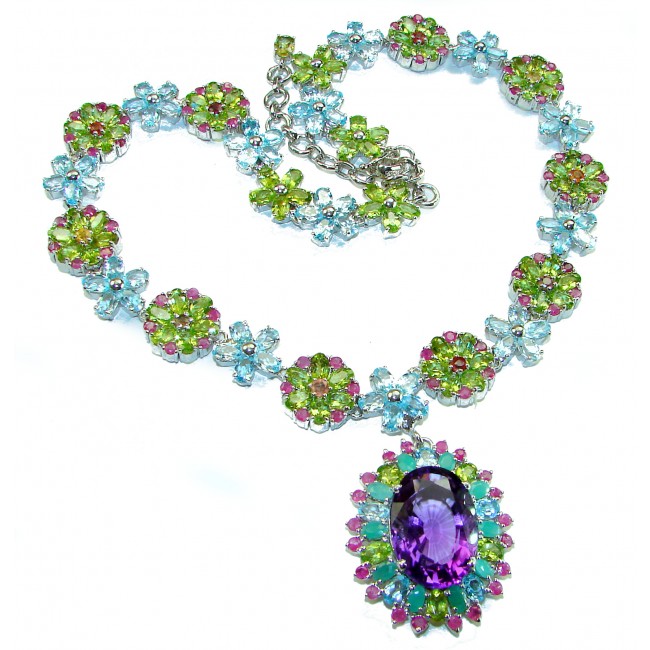 Giovanna - Luxurious natural 202.5 carat AUTHENTIC Multi - Gem .925 Sterling Silver handmade Statement necklace