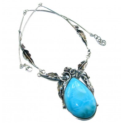 Glorious Nature Best quality authentic 47.5 carat Larimar . 925 Sterling Silver handmade necklace
