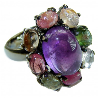 Purple Royalty 14.5 carat Amethyst .925 Sterling Silver dipped in black rhodium Handcrafted Ring size 7