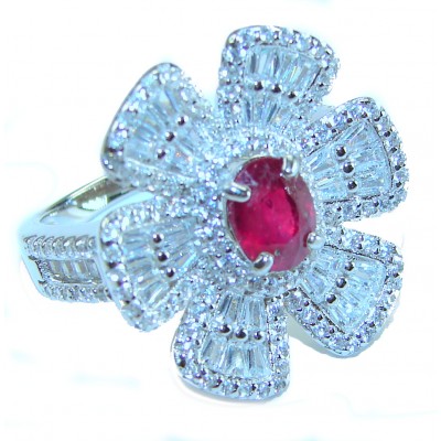 Art Deco * Natural 3.9 carat Ruby .925 Sterling Silver handmade Statement Ring size 6 1/4