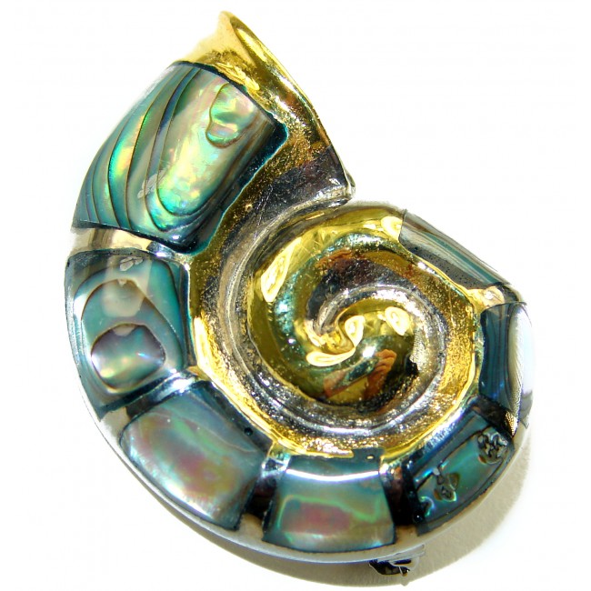 Atlantis Natural Rainbow Abalone 18K Gold over .925 Sterling Silver handmade Pendant