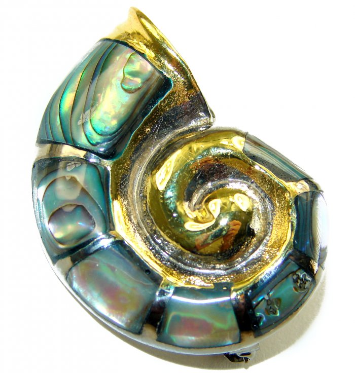 Atlantis Natural Rainbow Abalone 18K Gold over .925 Sterling Silver handmade Pendant - video