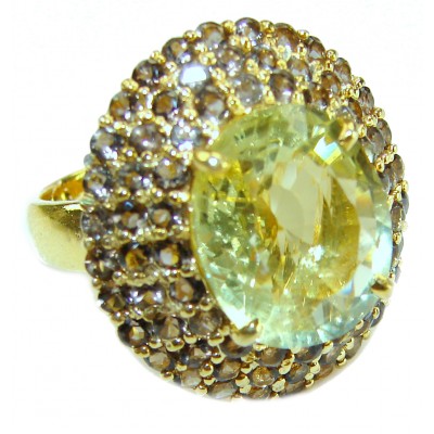Real Treasure 10.5 carat Golden Topaz .925 Sterling Silver dipped in 22K Gold Handcrafted Huge Ring size 6 3/4