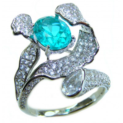 Eau Pure 6.5 carat Paraiba Tourmaline .925 Sterling Silver Handcrafted Ring size 6 1/4