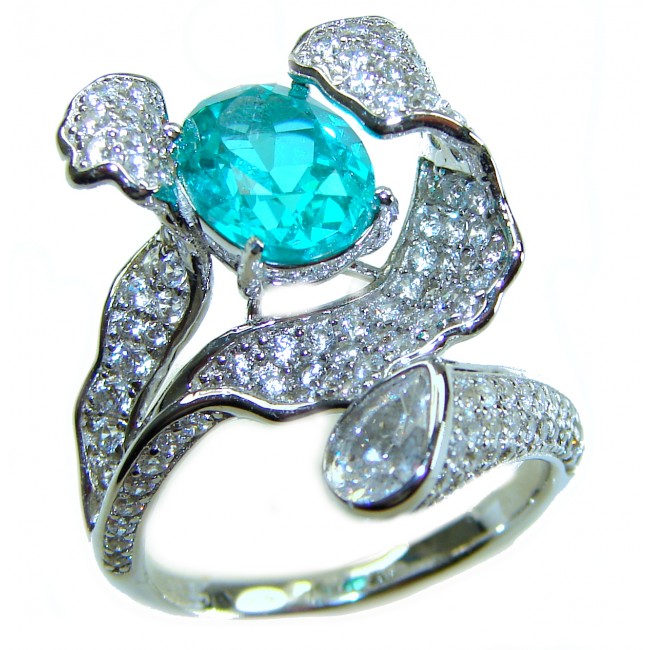 Eau Pure 6.5 carat Paraiba Tourmaline .925 Sterling Silver Handcrafted Ring size 6 1/4