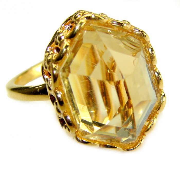 Golden Rose Natural 28.4 carat Golden Topaz 18K Gold over .925 Sterling Silver handmade Large Statement Ring size 10 - video