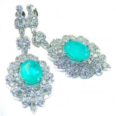 Pure Luxury 12.2 carat natural Colombian Emerald .925 Sterling Silver handmade Statement earrings
