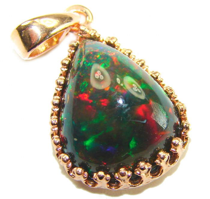 Black Galaxy 12.5 ctw Authentic Black Opal 14K Gold over .925 Sterling Silver handmade Pendant
