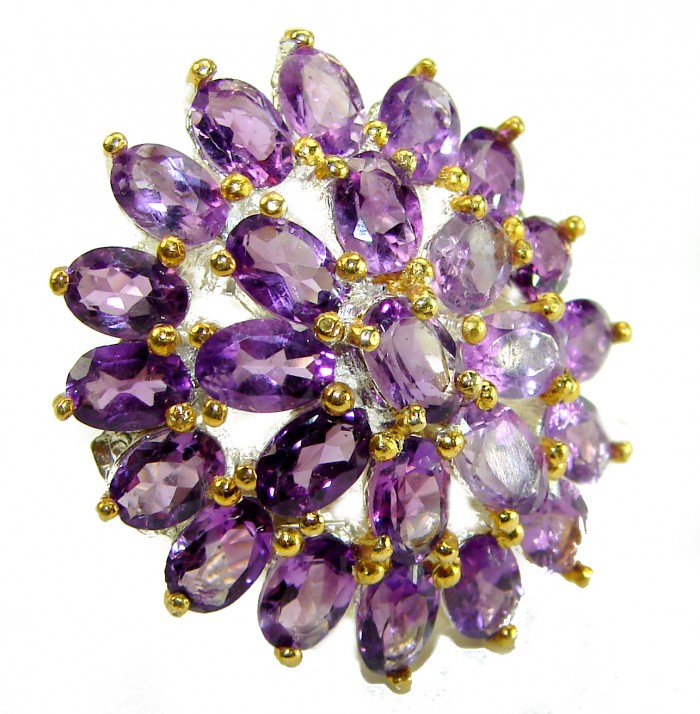 Purple Spring 35.5 carat Amethyst .925 Sterling Silver dipped in 14K Gold over Handcrafted Ring size 7