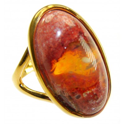 Queen of Fire best quality 22.4 carat Mexican Opal 18K Rose Gold over .925 Sterling Silver handmade ring 8 adjustable