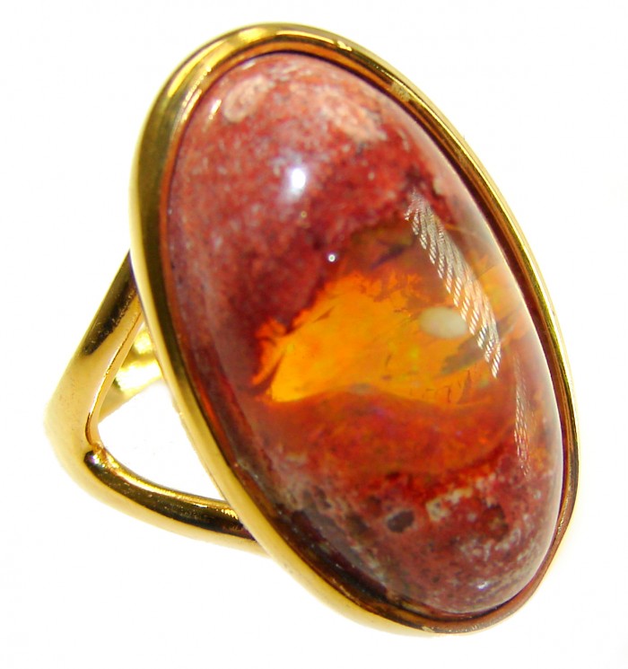 Queen of Fire best quality 22.4 carat Mexican Opal 18K Rose Gold over .925 Sterling Silver handmade ring 8 adjustable