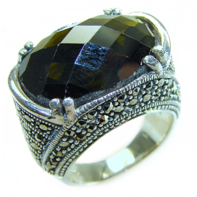 Green Royalty - Huge 28.5 carat Green Tourmaline .925 Sterling Silver handcraftedv STATEMENT ring; s. 7 1/4