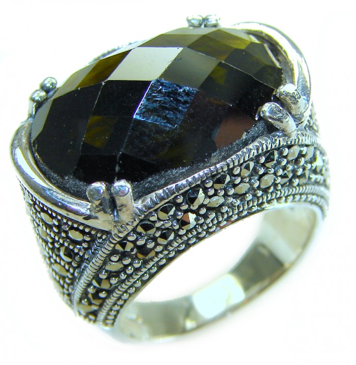 Green Royalty - Huge 28.5 carat Green Tourmaline .925 Sterling Silver handcraftedv STATEMENT ring; s. 7 1/4
