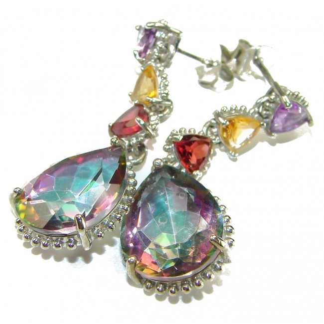 Incredible 14.2 carat Mystic Topaz .925 Sterling Silver handcrafted earrings