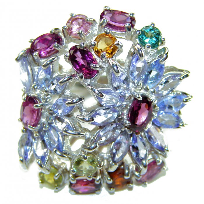 Summer Garden 28.2 carat natural Tanzanite .925 Sterling Silver handcrafted Ring size 7 1/4 - video