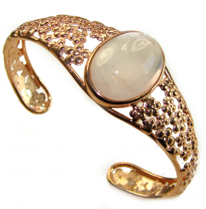Vintage Beauty Genuine 20.5 carat Brazilian Rose Quartz Rose quartz 18K Gold over .925 Sterling Silver handcrafted Bracelet / Cuff