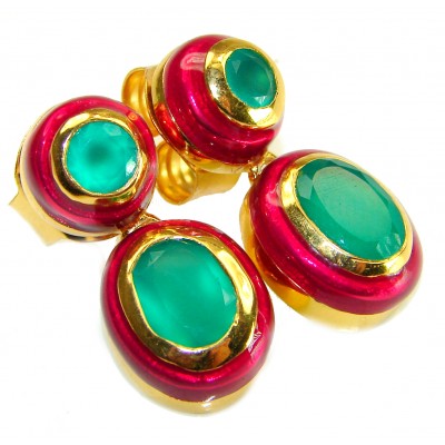 Countless Blessings Genuine 6.5 carat Authentic Emerald enamel 18K Gold over .925 Sterling Silver handcrafted earrings
