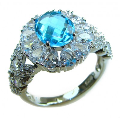 Pacifica 5.8 carat Swiss Blue Topaz .925 Sterling Silver handcrafted Large ring size 8