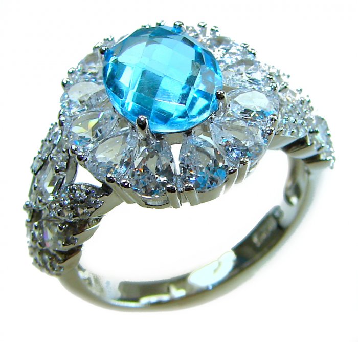 Pacifica 5.8 carat Swiss Blue Topaz .925 Sterling Silver handcrafted Large ring size 8 - video