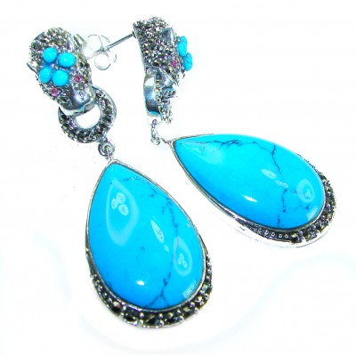 Large - Great authentic Sleeping Beauty Turquoise .925 Sterling Silver handcrafted STATEMENT Earrings