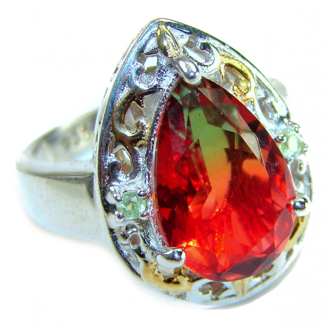14.8 carat Brazilian Tourmaline 2 tones .925 Sterling Silver Perfectly handcrafted Ring s. 7