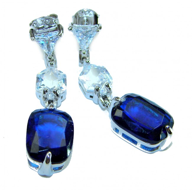 Blue Royalty 14.2 carat Sapphire .925 Sterling Silver earrings