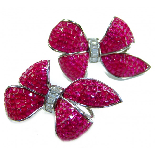 Magnificent Jewel - Bow - mystery setting 25.5 carat Ruby .925 Sterling Silver handcrafted incredible earrings