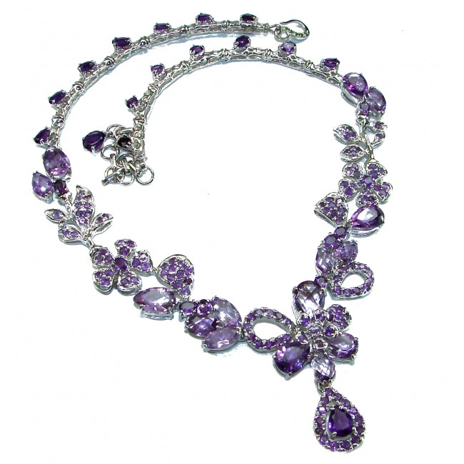 Dolce Vita - Precious Natural 266.5 carat Amethyst from Uruguay Rhodium over .925 Sterling Silver handcrafted Necklace