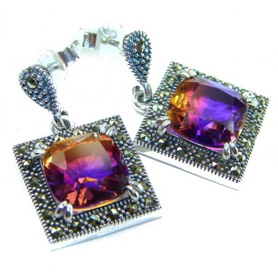 Emma 9.5 carat Ametrine Marcasite .925 Sterling Silver HANDCRAFTED Earrings