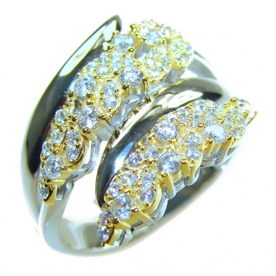 Allure Natural 8.2 carat White Topaz 2 tones .925 Sterling Silver handcrafted Ring s. 8 1/4