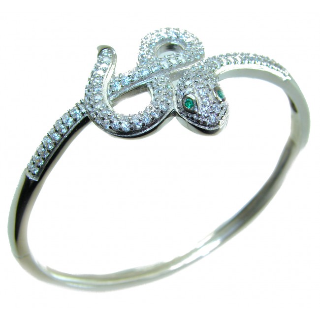 Precious Boa Snake Genuine 8.9 carat Emerald White Topaz .925 Sterling Silver handcrafted Bracelet