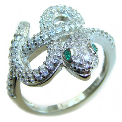 Precious Boa Snake Genuine Emerald White Topaz .925 Sterling Silver handcrafted Ring s. 7
